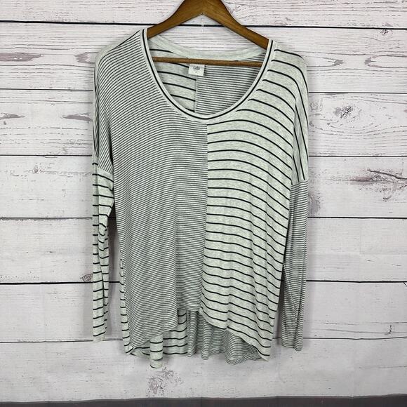 Cabi 3806 Pivot Tee Womens Small Gray Black Striped Boxy Stretch Oversized - Picture 1 of 16